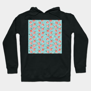 Watercolor painting of tropical strawberries on turquoise background Hoodie